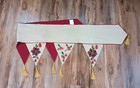 Pier 1 Mantel Scarf Christmas Embroidered Floral Poinsettia Gold Tassel Accents