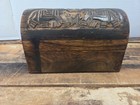 Vintage Hand Carved Domed Wooden Jewelry Trinket Box Elephants Nice 