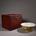 Antique Chinese Rare Qing Dynasty Yellow-glazed Famille Rose Porcelain Bowl