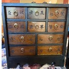 Vtg Asian Wood Brass Apothecary Traveling Folding Cabinet Chest Herbal Medicine