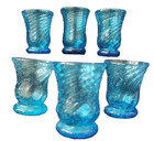 Lot  6  Vintage Antique Hand-blown Italian Blue Glass Mini Small Footed Glasses