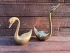 Set Of 2 Vintage Solid Brass Swan Figurines   Mid Century   Art Deco