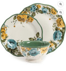 Pioneer Woman Rose Shadow 12 Piece Dinnerware Set Ceramic Dinner Dish Plate Bowl