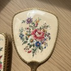 Vintage Vanity Brush And Mirror Set  Embroidered Floral Detail  Ornate Handles