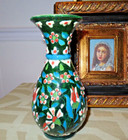 Vintage Kutahya Cini Turkish Pottery Vase Handmade Hand Painted Turquoise Red