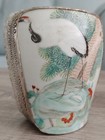 18th C Chinese Famille Rose Painting Crane Art Porcelain Jewelry Silver Case Box