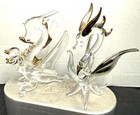 Set Of 2 Dragons Hand Blown Clear Glass Gold Figurine Dragon Figure Fantasy