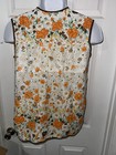 Vintage Floral Smock Pockets Metal Snap Button Orange Green Brown White       A1