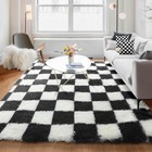 Fluffy Area Rug Checkered Soft Shaggy Plush Carpet Mat For Living  bedroom Floor