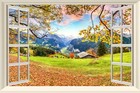 Fake Window Mountains Wengen Rural Farmhouse Sticker Wall Decal Landscape Faux 