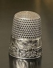 Antique Simons Bros  Sterling Silver Thimble     landscape Gray    C1890s Size 9