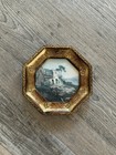 Vintage Miniature Print In Carved Wooden Octagon Frame Made In Italy 4 75 