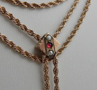 Antique Victorian Gold Filled Watch Chain Necklace Ruby Seed Pearl Slide 60 