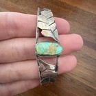 Vintage Southwestern Sterling Silver Turquoise Leaf Split Shank Cuff Bracelet