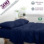 Twin Fitted Sheet Only - 500 Thread Count Navy Blue Soft 100  Cotton Sateen W   