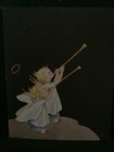 Vintage Christmas Card Two Cute Angels Blowing Trumpets Unused env