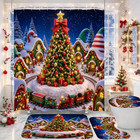 4pcs Colorful Christmas Shower Curtain Set With Rugs  Toilet Lid Cover And Bath