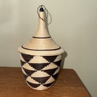 African Tutsi Tight Weave Basket With Lid Rowanda Burundi 10    Black And Beige