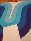 Awesome Rare Vintage Mid Century Retro 70s Stromma Blue Curve Wave Fabric  Look 