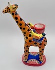 Vintage Mexican Folk Art Polychrome Clay Giraffe Candle Holder - Signed  mex 