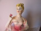 Vintage Relpo Figural Lady Planter Vase In Pink Basket  403a Euc
