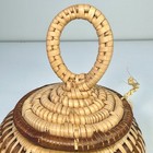 Vintage Handwoven Coiled Lidded Basket Natural Fiber Grass Loop Handle 5 5   
