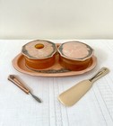 Vtg Art Deco 5-piece Celluloid Vanity Set  Pearlized Tray  Powder Jars  1930-40