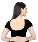 Women s Black Velvet Round Neck Stretchable Saree Blouse