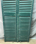 Pair Antique Arch Top 16x67 Wood Louvered House Shutters Shabby Green 871-24b