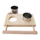 Bird Parrot Cage Stainless Steel Seed Water Feeder Cups With Wooden Bird Perch