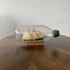 Vintage Handmade Ship In Bottle Nautical Folk Art Sailboat Glass Bottle Decor