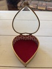 Vtg Gold Filigree Metal Ormolu Trinket Jewelry Box Heart Casket Beveled Glass  s