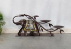 Vintage Unique Iron Elephant Figurine With Mirror Work Handcarved Elephant