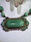 Vintage Great Czech Art Deco Green Peking Glass Brass Choker Necklace