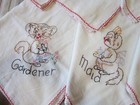 7 Vintage Flour Sack Cotton Kitchen Towels-hand Embroidered Cat Designs