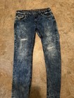 Rock Revival Men   s Straight Fit Blue Distressed Denim Jeans Mid Rise Zip
