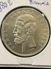1880-b Romania 5 Lei Name Near Bust