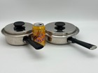 2 Vintage Vollrath Vacumatic 8    9  Saute Frying Pans Saucepans W  Vented Lids