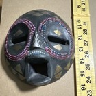 Vintage African Moon Mask 6    Hand Carved Wood Beaded Brass Inlay Ghana Ashanti 