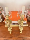 Pair Vintage Gilt Brass Electrified French Rococo Wall Sconce Candle Holders