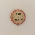 Vintage 1940s Checkered Carnival Pinback Button   Does It Tickle