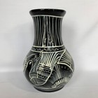 Black White Mexican Pottery Vase Redware Birds Flower Handpainted Mexico 9   