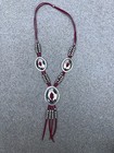 Western Native American Necklace Buckle Leather Corded Silver Red