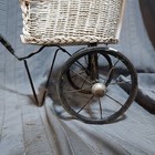  Antique Wicker Baby Size Doll Rickshaw Style Stroller Rubber Wheel Carriage