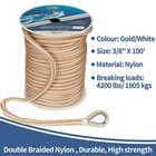 Double Braided Nylon Anchor Line With Stainless Thimble Gold white