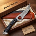 Damascus Steel Ring Skinner Knife 9  Fixed Blade Finger Hole Wood Handle Sheath