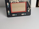 Tiger Striped Cat With Fish Wooden Frame 6 25 X 4 25   Vintage