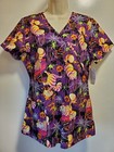Women s Halloween Disney Alice In Wonderland Scrub Top Size Small New 