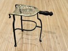 Vintage Iron   Brass Hearth Fireplace Trivet Pot Stand W wood Handle 13  Tall