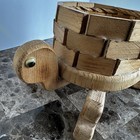 Wooden Turtle Basket With Woven Wicker Insert Boho Folk Art Style Decor